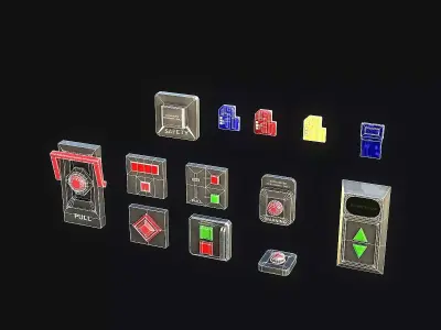 Sci-Fi Button Pack Low-poly 3D model