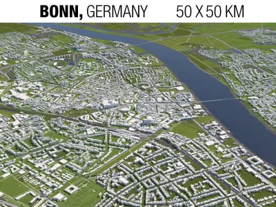 Bonn Germany 50x50km 3D City Map 3D model