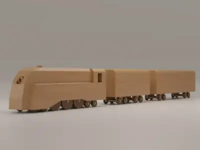 Streamlined Wooden Train with Steam Locomotive - Toy 3D model