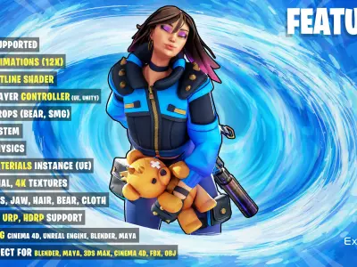 Blue Vortex - Stylized Sci-Fi Shooter Girl Low-poly 3D model