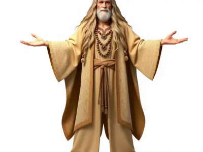 Grand Sage Rigged and Animated Elderly Character Model in Robes Low-poly 3D model