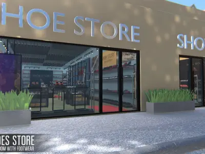 Shoes store - showroom with footwear Low-poly 3D model