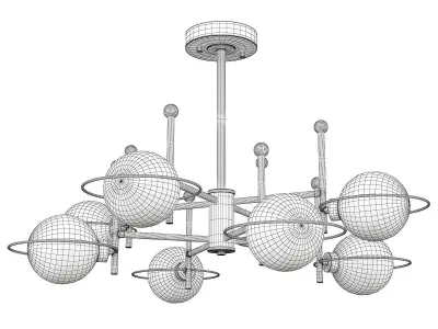 Black Round Ceiling Light Fixture Modernism 8 Lights Low-poly 3D model