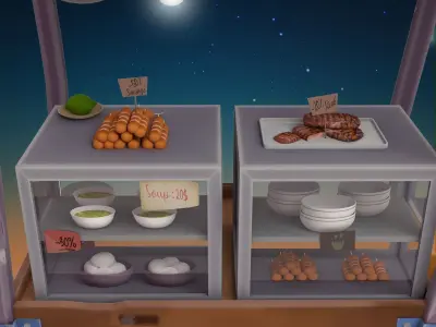 Street food cart Low-poly 3D model