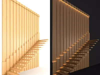 Staircase wooden with lighting 3D model