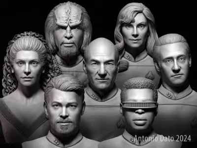 Star Trek TNG main crew bust collection 3D Model Pack