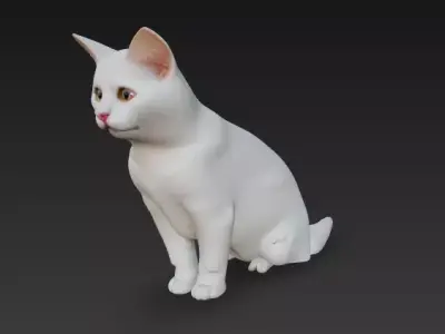White Cat - Realistic Animal Sculpture and CGI Free 3D print model