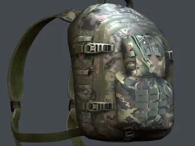 Backpack military combat Black baggage bag luggage Low-poly 3D model 3