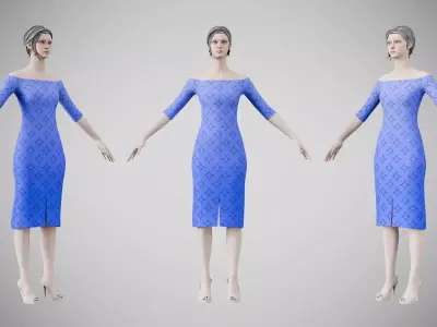 Dress 14 Very Light Blue With Design Low-poly 3D model