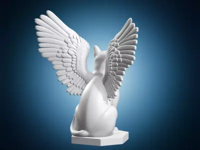 Cat with Wings Mythical Creature Statue 3D print model