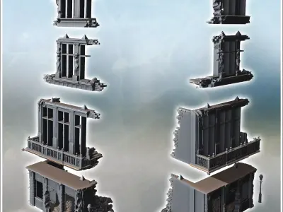 Tall narrow building with a gothic rooftop ornate statues and he 3D print model