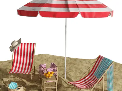 Beach lounge outdoor set 11 3D model