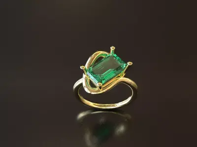 Gold Ring with Emerald-Cut Center Stone and Sculptural Setting 3D print model