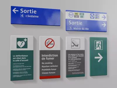 Set of Urban Directional and Informational Signs Low-poly 3D model