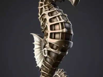 Mechanical Seahorse 3D Model  Sci Fi Steampunk Creature Design Low-poly 3D model