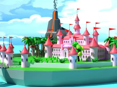 Cartoon island village T2 Low-poly 3D model