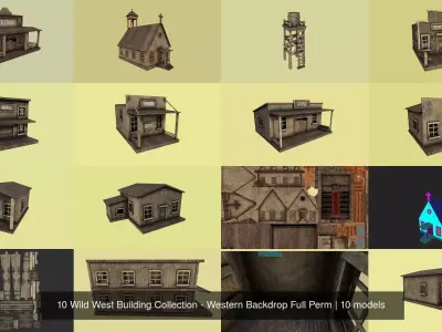 10 Wild West Building Collection - Western Backdrop Full Perm 3D Model Pack