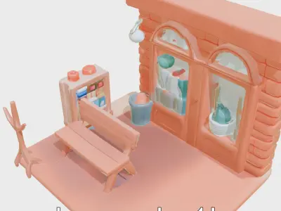 Clay Bench Model with Vibrant Design Low-poly 3D model