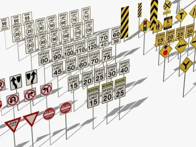 Traffic signs Low-poly 3D model
