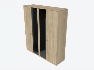Wardrobe 4-door Wooden with Mirrors 3D model