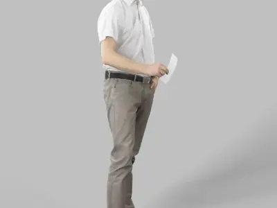 Romance Casual Man Urban in Shirt Standing holding a ticket Low-poly 3D model