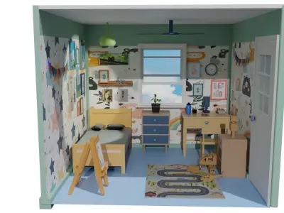stylish cartoon room 3D model