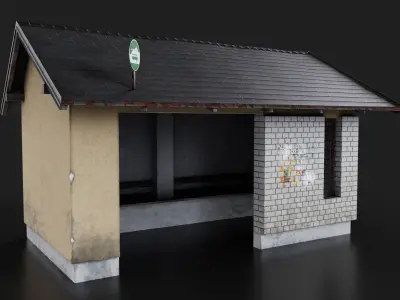 Post Soviet Bus Stop In East Europe Game Ready Low-poly 3D model