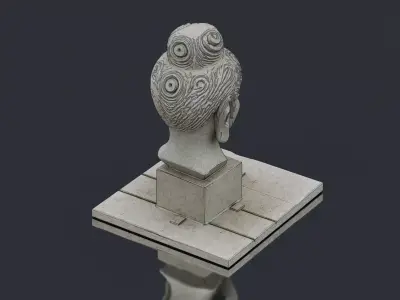 Chinese-style Buddha head sculpture Low-poly 3D model