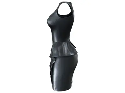 Leather Sleeveless Bodycon Dress With Side Skirt Frills Low-poly 3D model