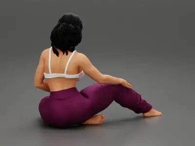 Pretty Woman In Bra And pants Sitting On The Floor 3D print model