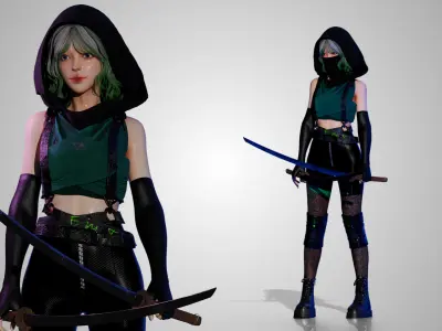 Cyberpunk Ninja Girl - GameReady Low-poly 3D model