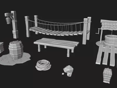 Game Assets 3d models collection 10 in 1 collection Low-poly 3D model