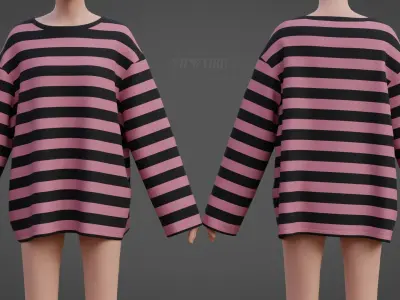 Women Harajuku Stripes Long Sleeves Shirt Grunge Y2K Sweatshirt Low-poly 3D model