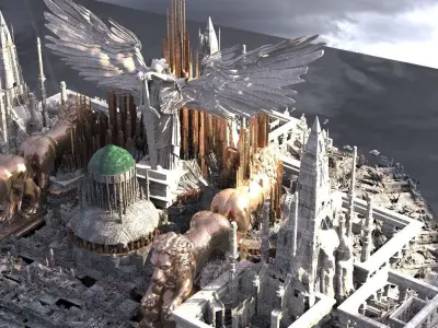 Advanced High civilization city with statues 3D model