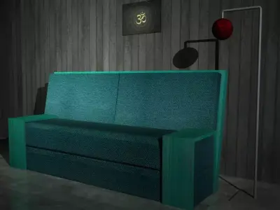 Sofa with floor lamp Low-poly 3D model