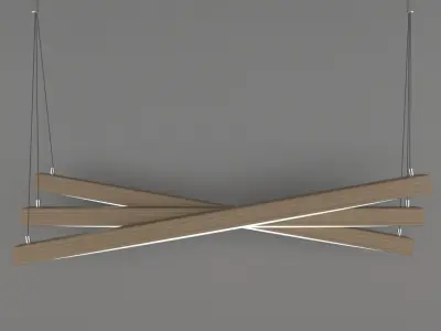 Light pendant with three wooden beams hanging from it Free low-poly 3D model