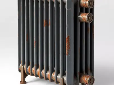 Vintage Rusty Cast Iron Radiator Low-poly 3D model