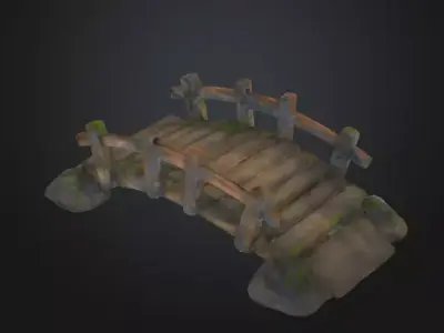 Rustic Footbridge Wooden or Stone Low Arch Pedestrian Bridge Low-poly 3D model