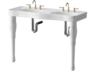 Double Basin Console Bathroom Sink White 3D model
