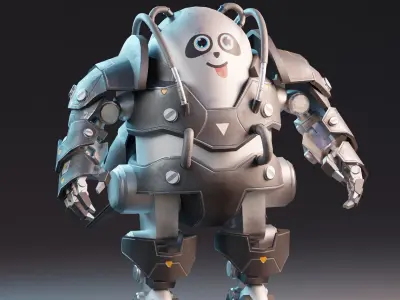 Robot Panda Low Poly Low-poly 3D model