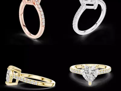 Heart Shape Diamond Engagement Ring 3DM STL File 3D print model