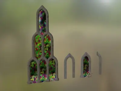 medieval arched stain glass windows Low-poly 3D model
