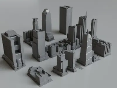 17 NYC Times Square Buildings Collection Pack  Low-poly 3D model
