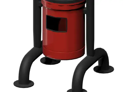 Red closed cage type trash can Low-poly 3D model