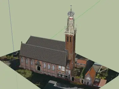 Architecture-Religion-God-Culture-Temple-02 church with clock... 3D model