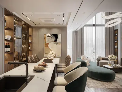 PENTHOUSE modern kitchen with wood floors 3D model