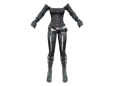 Black Dystopian Outfit Top Pants Boots Low-poly 3D model