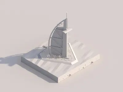 Cartoon Low Poly Burj Al Arab Jumeirah Low-poly 3D model