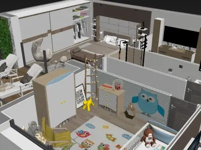 3d floor plan detailled modern 3D model