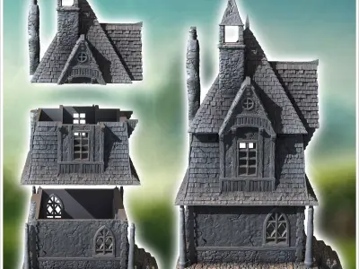 Large medieval house with awning and concave roofs 36 - Medieval 3D print model